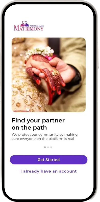 Art of Living Matrimony mobile app screens